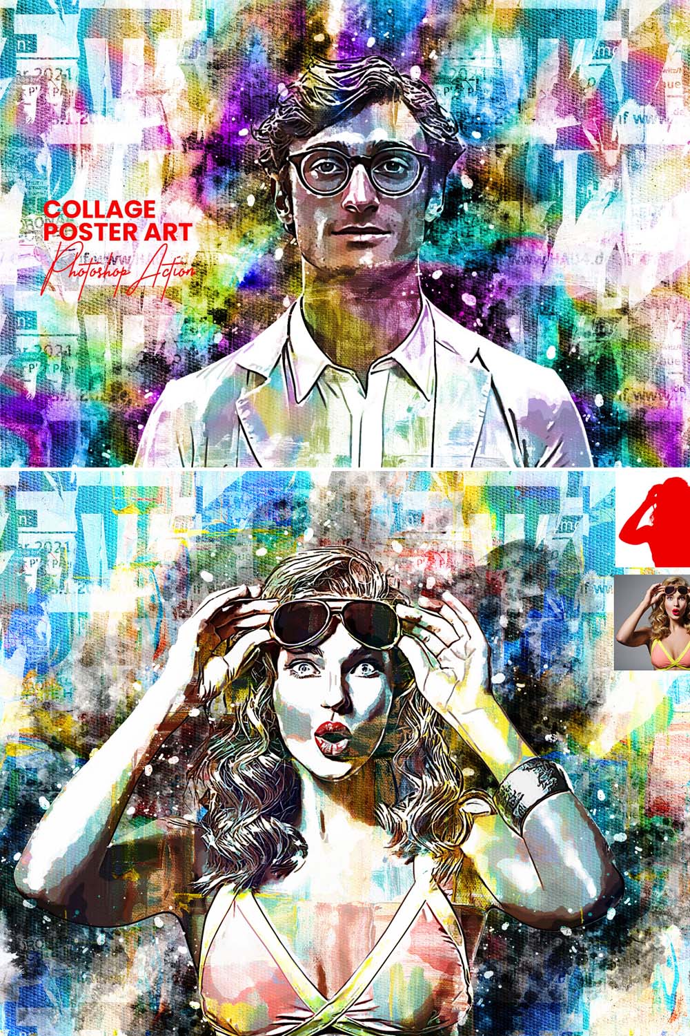 Collage Poster Art Photoshop Action pinterest preview image.