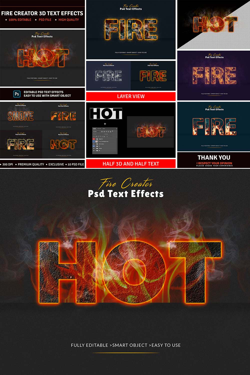Editable Fire Text Effects pinterest preview image.