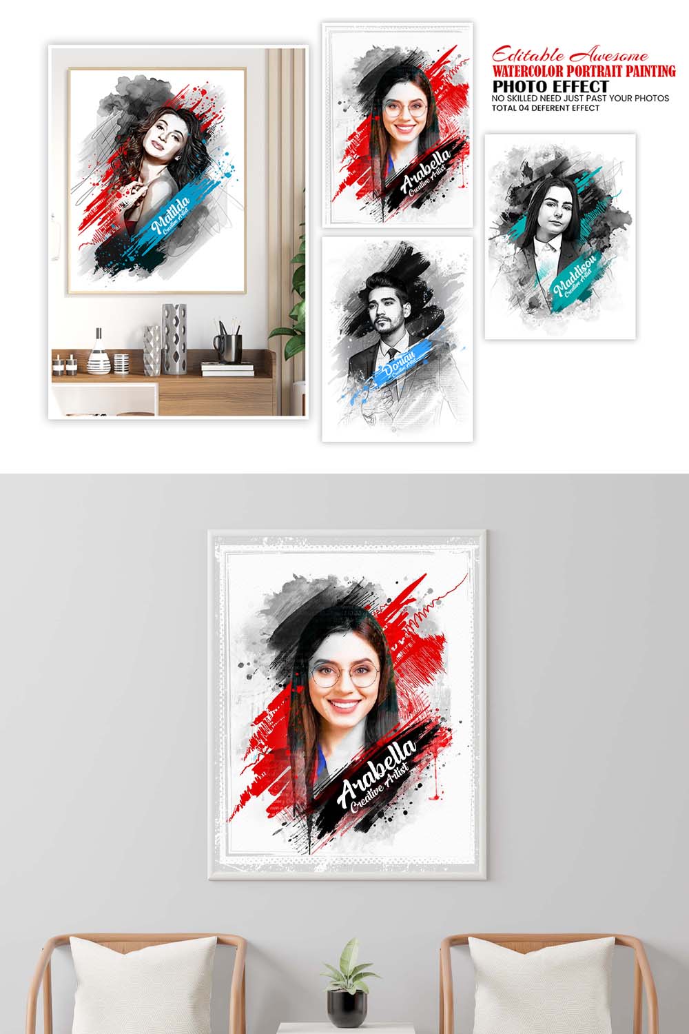 Watercolor Portrait Template pinterest preview image.