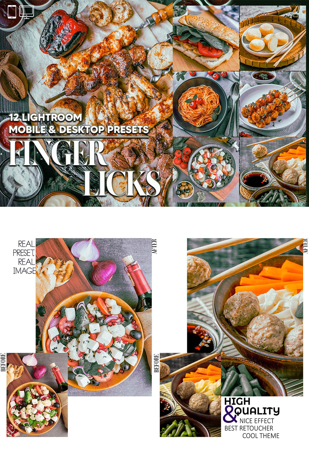 12 Finger Licks Lightroom Presets, Food Mobile Preset, Fastive Desktop LR Filter DNG Lifestyle Theme For Blogger Portrait Instagram pinterest preview image.