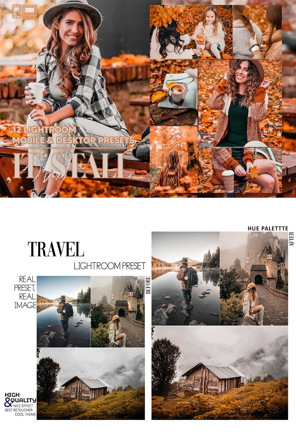 12 It's Fall Lightroom Presets, Autumn Mobile Preset, Halloween Desktop LR Lifestyle DNG Instagram October Filter Theme Portrait Season pinterest preview image.