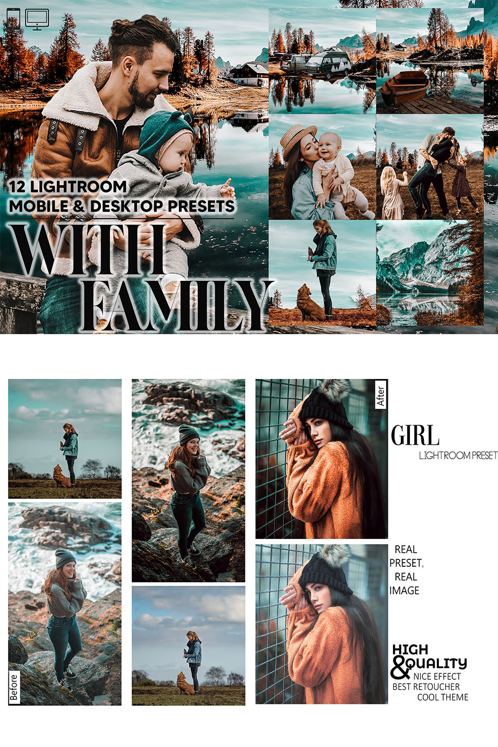 12 With Family Lightroom Presets, Nature Mobile Preset, Moody Desktop, Lifestyle Portrait Theme Instagram LR Filter DNG Travel Mood Outdoor pinterest preview image.