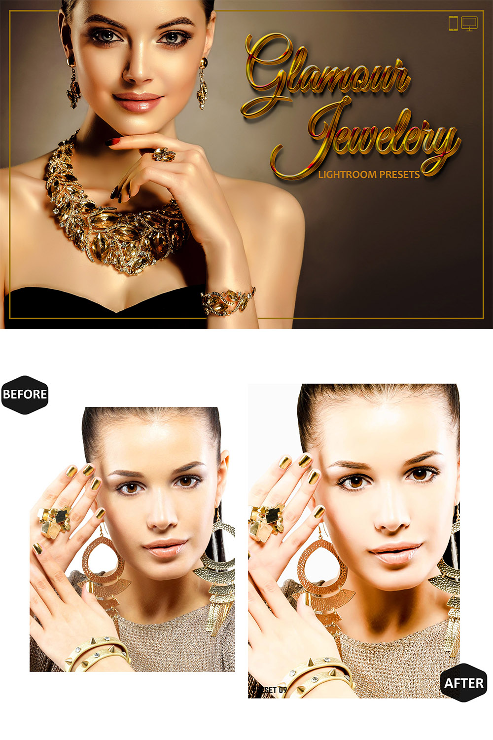 12 Glamour Jewelry Lightroom Presets, Jewelry Mobile Preset, Earring Desktop LR Filter DNG Lifestyle Theme For Blogger Portrait Instagram pinterest preview image.