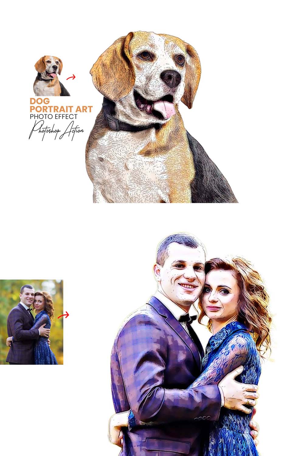 Dog Portrait Art Photoshop Action pinterest preview image.