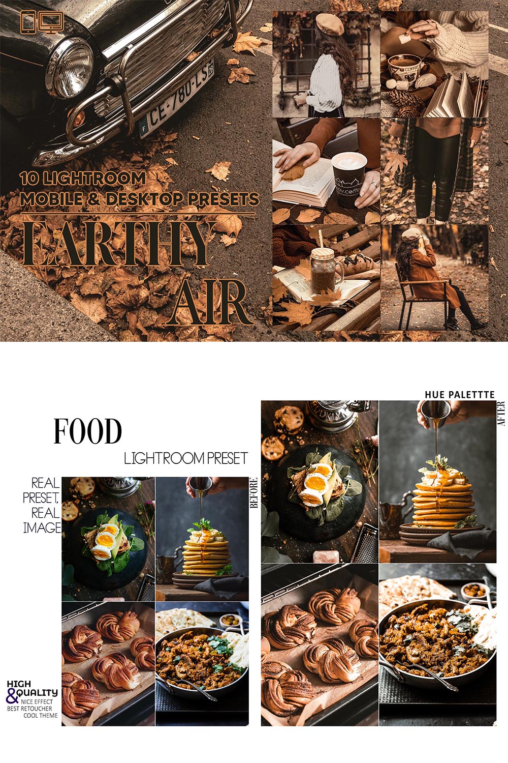 10 Earthy Air Lightroom Presets, Autumn Mobile Preset, Warm Desktop LR Lifestyle DNG Instagram Bohemian Filter Theme Portrait Season Bright pinterest preview image.