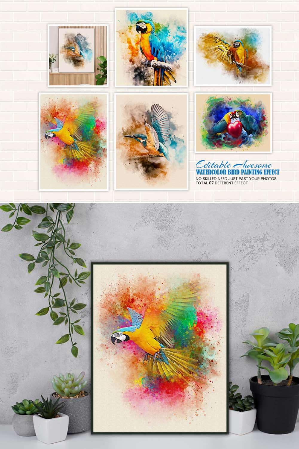 Watercolor Bird Painting Effect pinterest preview image.