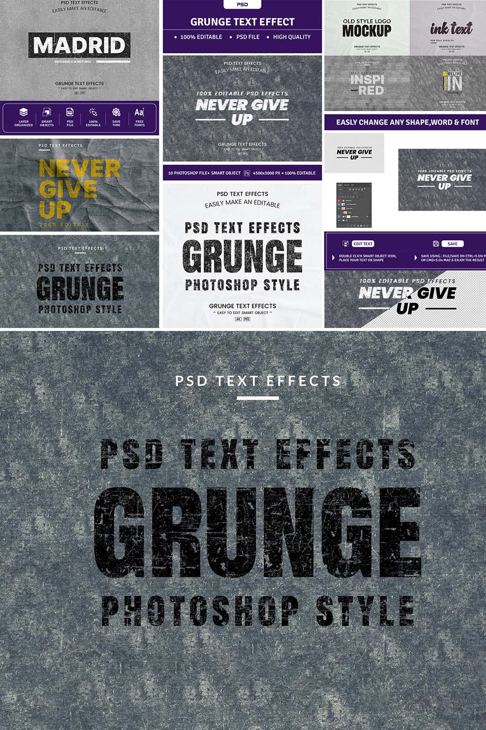 Grunge Text Effect Design pinterest preview image.