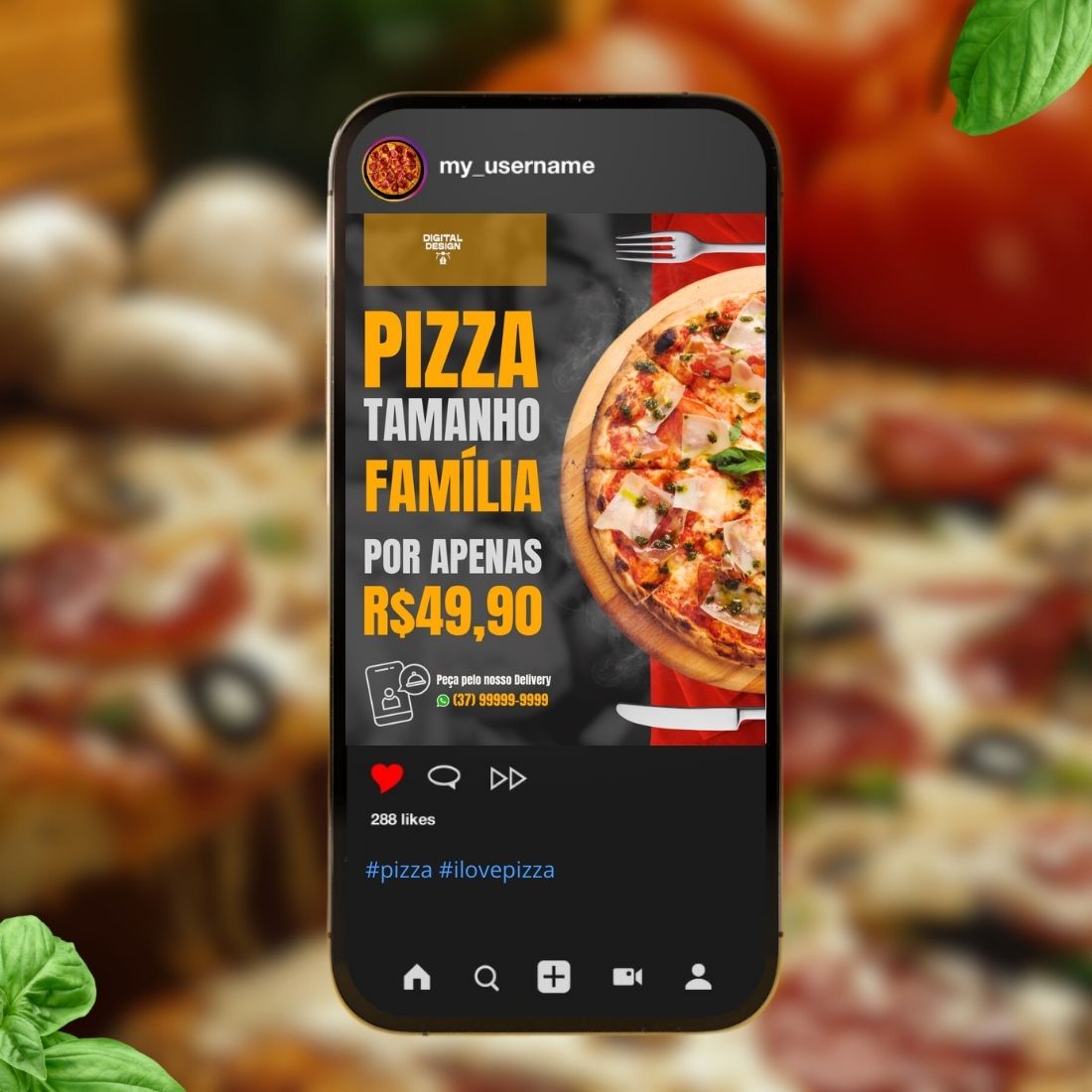 Pizza Social Media Post Canva Template preview image.