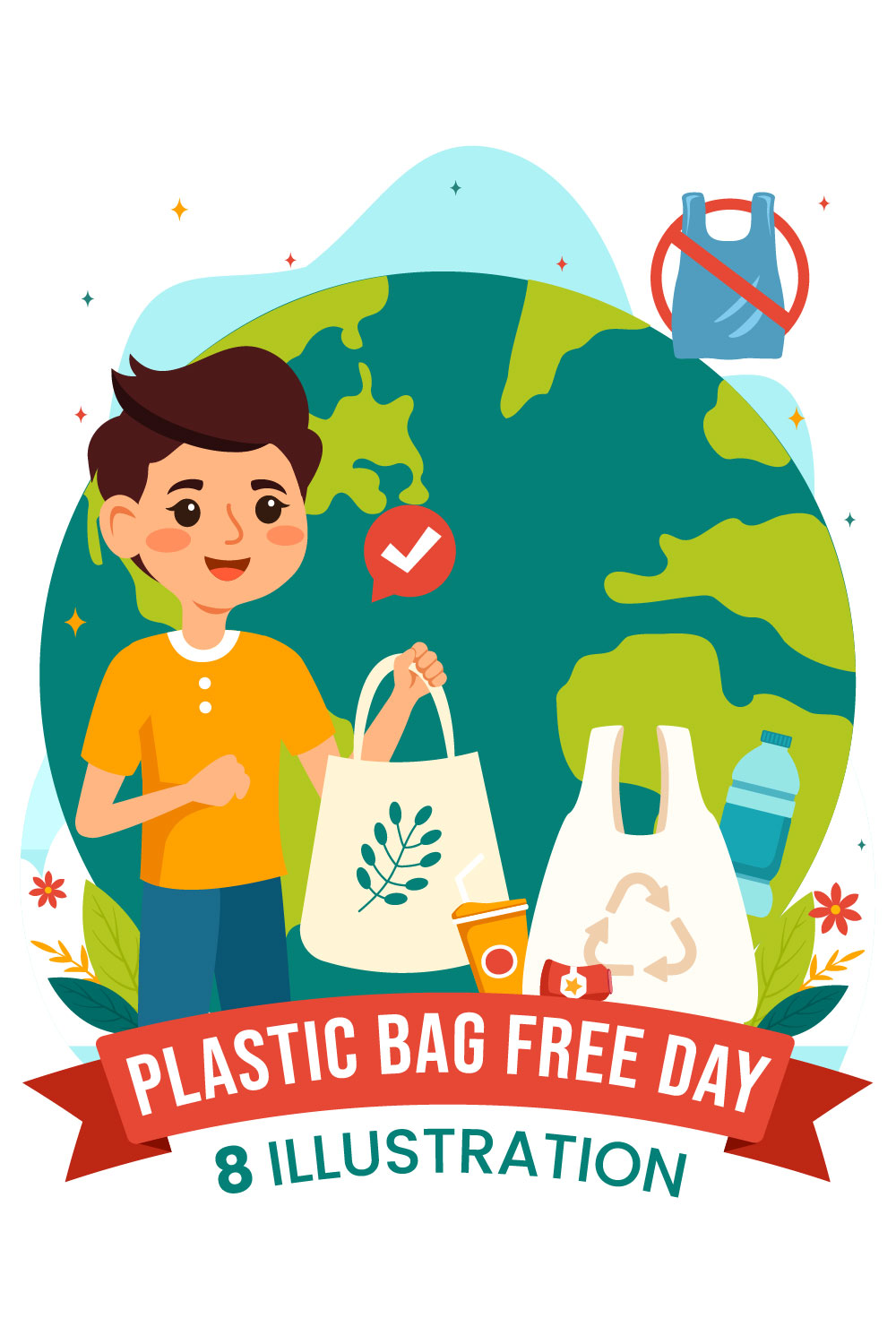8 International Plastic Bag Free Day Illustration pinterest preview image.