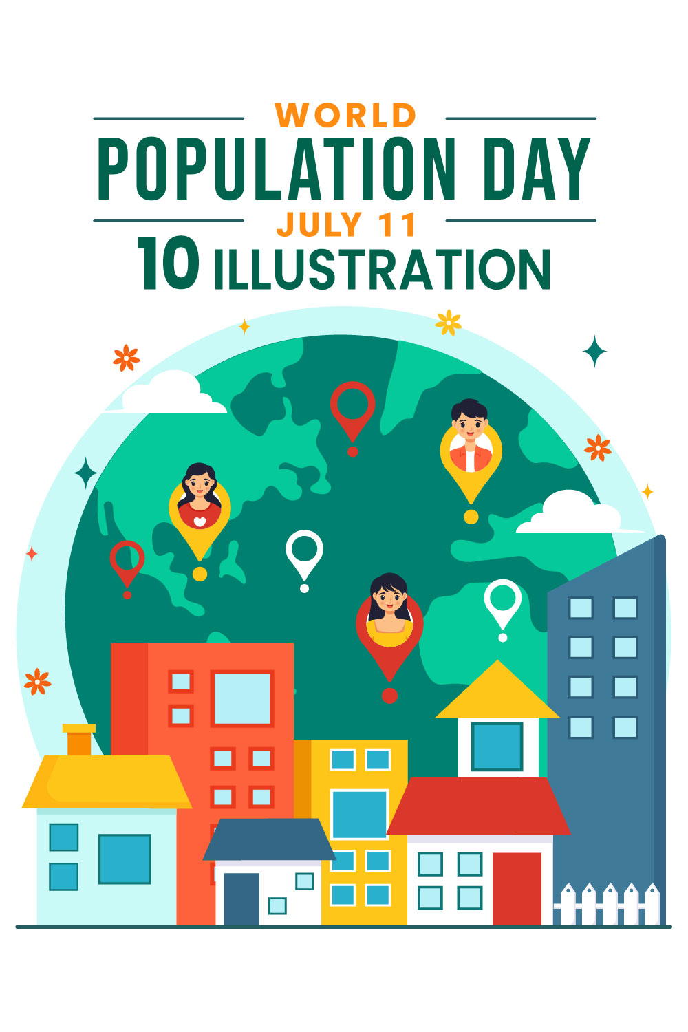 10 World Population Day Illustration pinterest preview image.