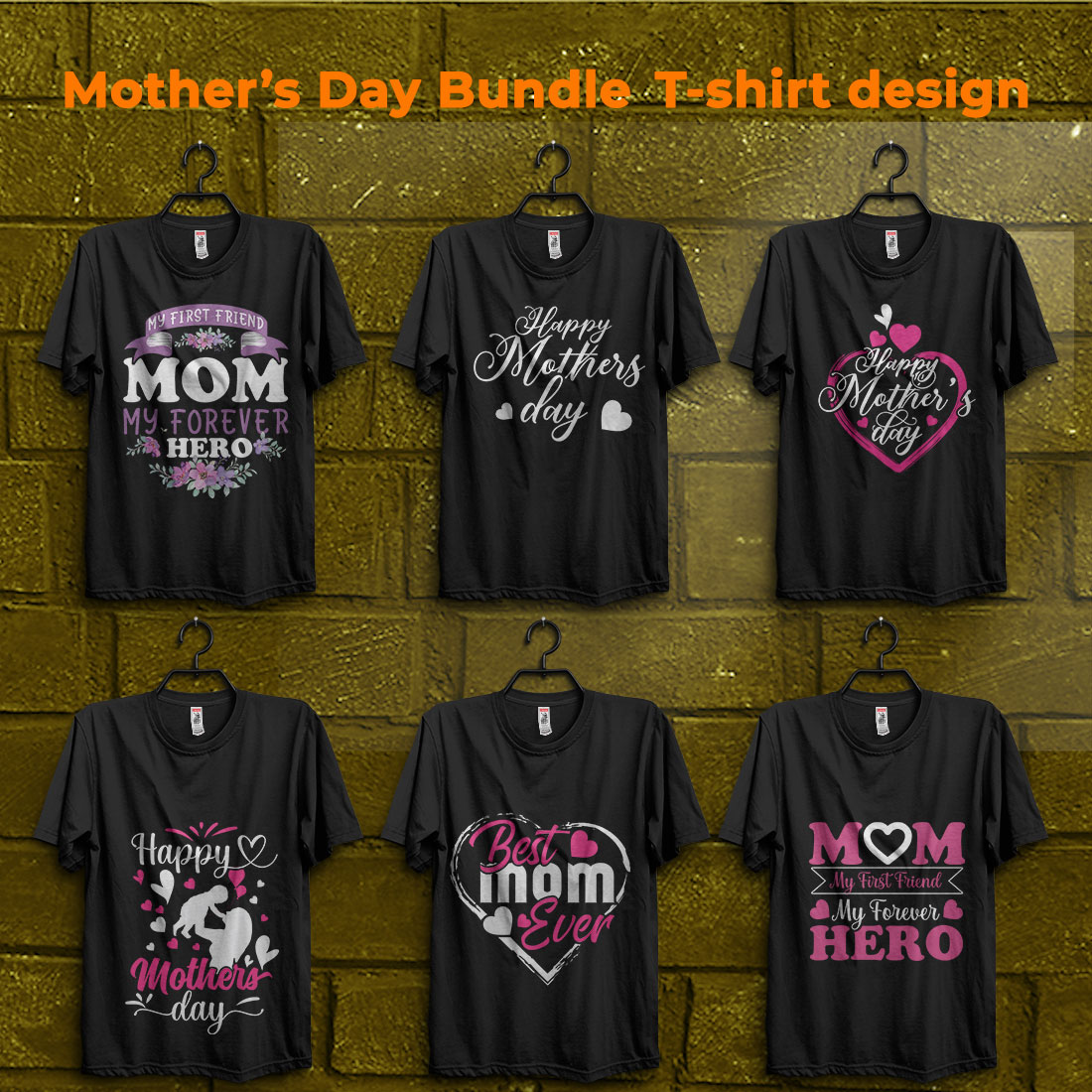 Mother's Day T-shirt design bundle preview image.