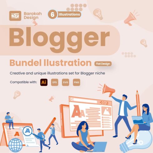 6 Illustrations Related to Blogger Writer cover image.