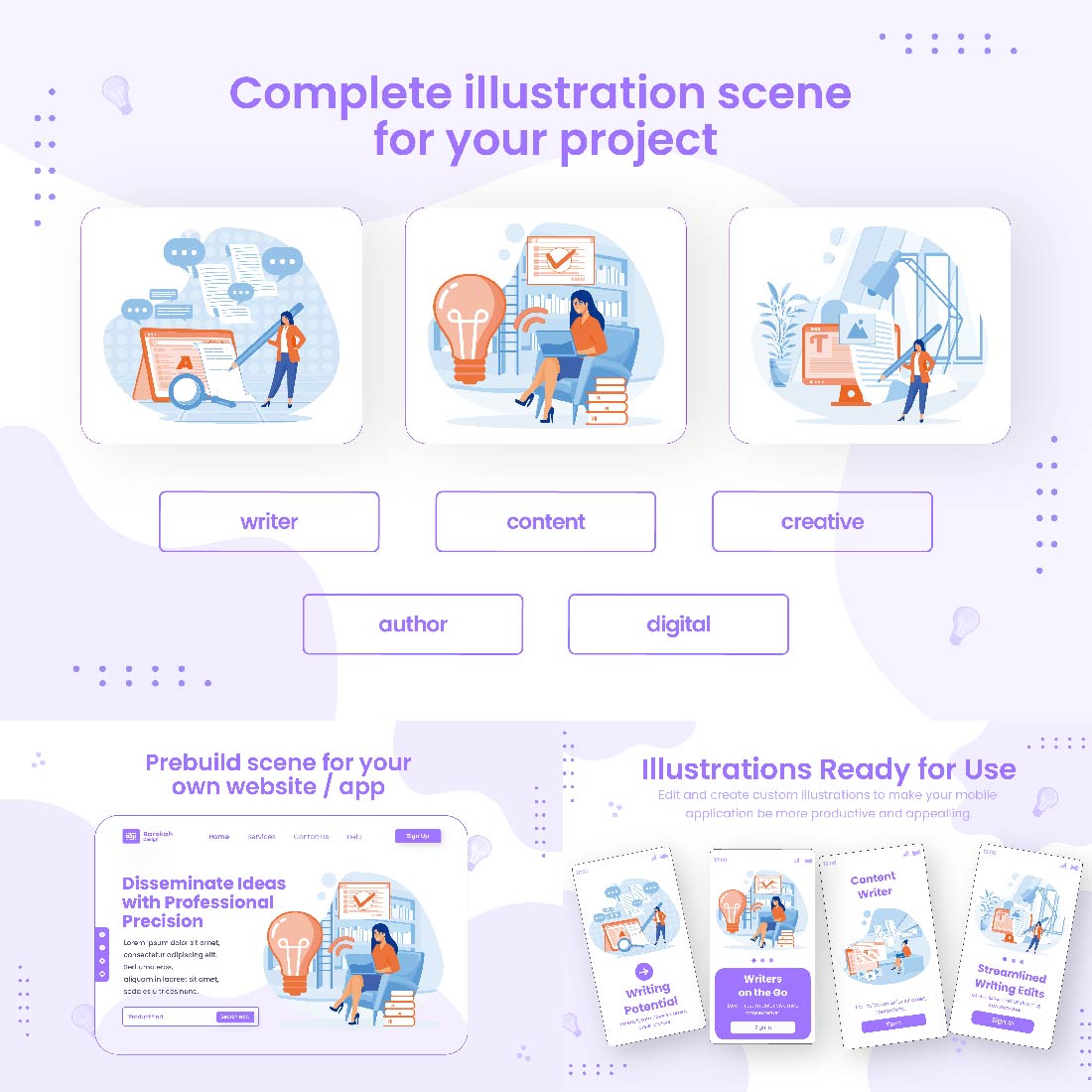 6 Illustrations Related to Content writer preview image.