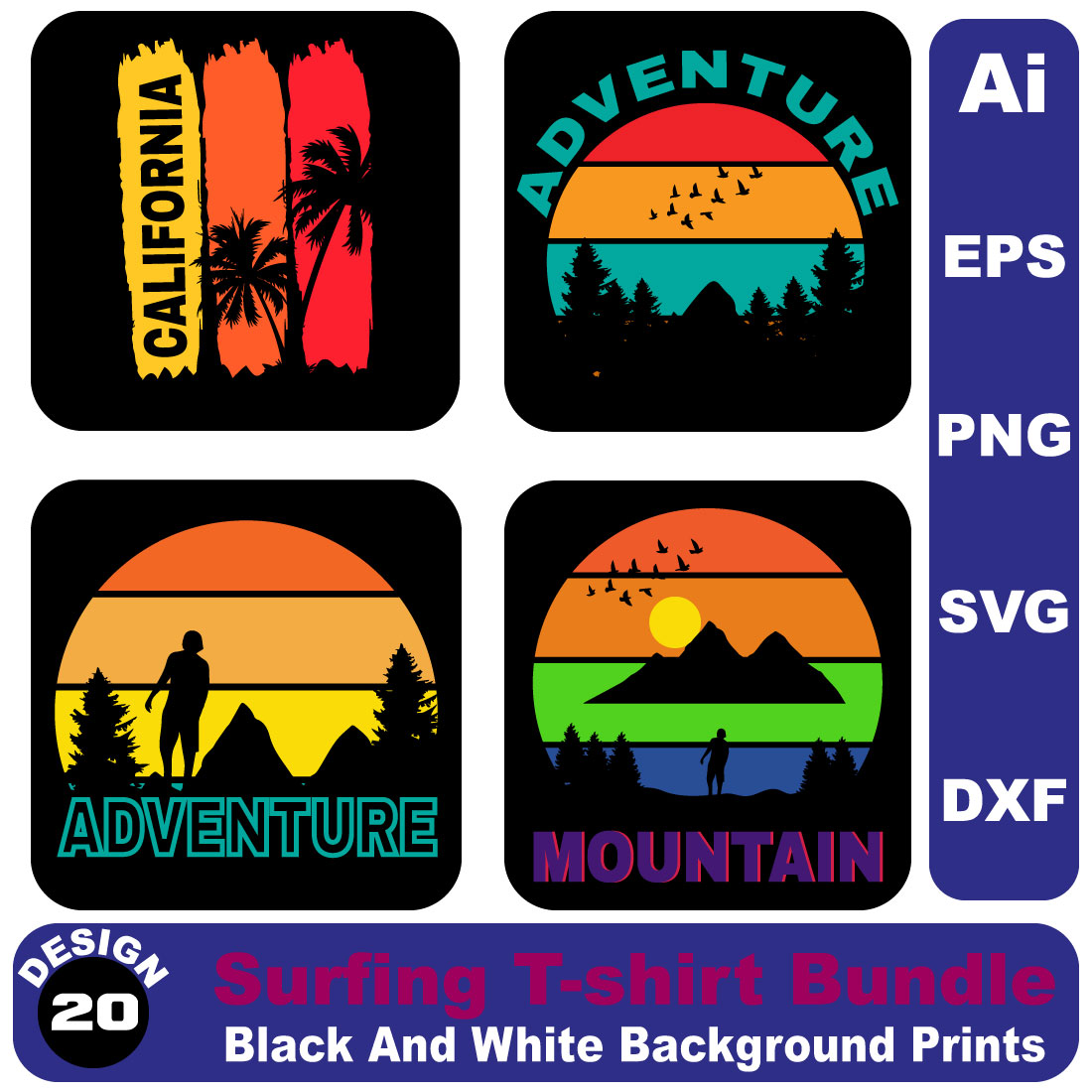 California Surfing T-shirt Design bundle preview image.