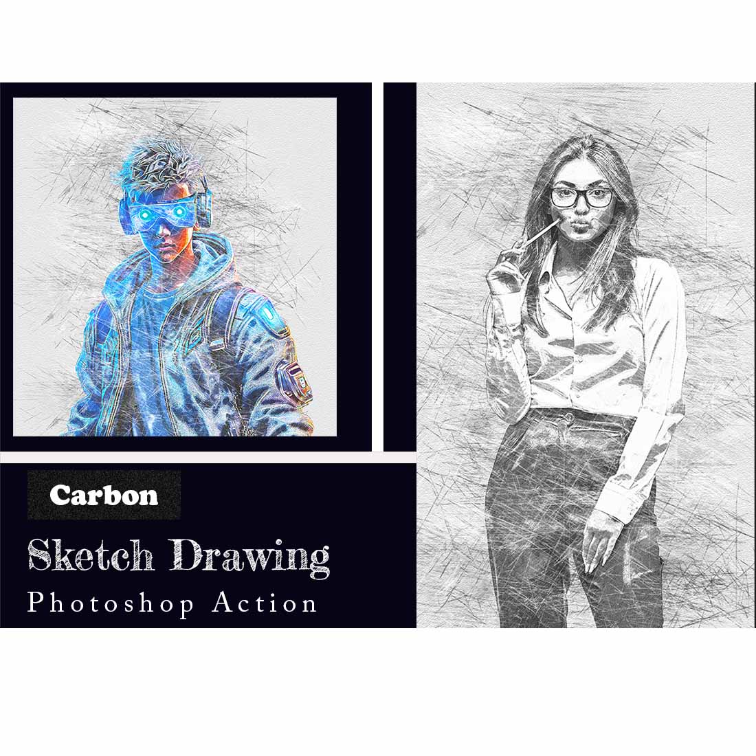 Carbon Sketch Drawing Photoshop Action cover image.