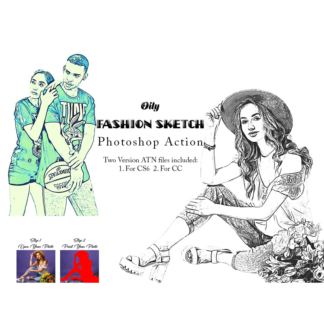 Oily Fashion Sketch Photoshop Action cover image.