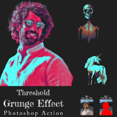 Threshold Grunge Effect Photoshop Action cover image.