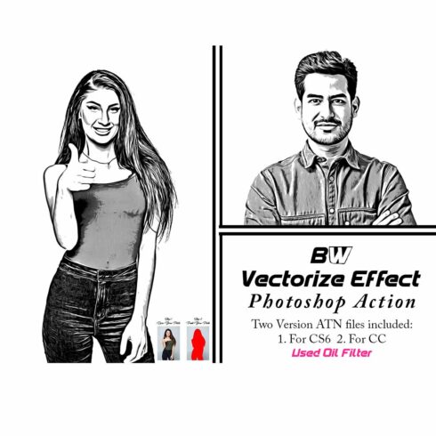 B W Vectorize Effect Photoshop Action cover image.