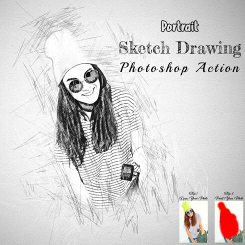 Portrait Sketch Drawing Photoshop Action cover image.