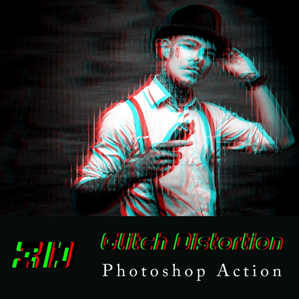 3D Glitch Distortion Photoshop Action - MasterBundles