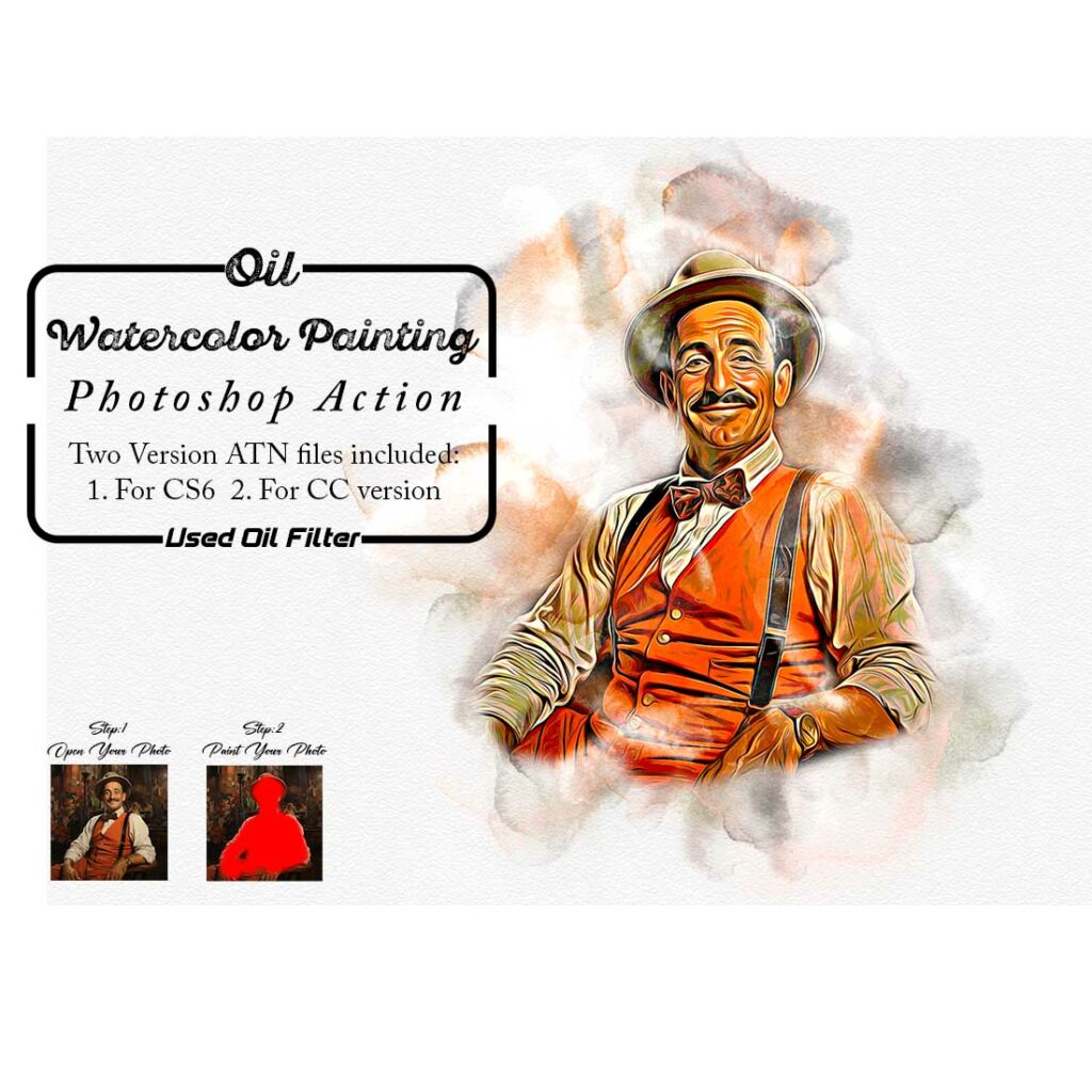 Oil Watercolor Painting Photoshop Action - MasterBundles