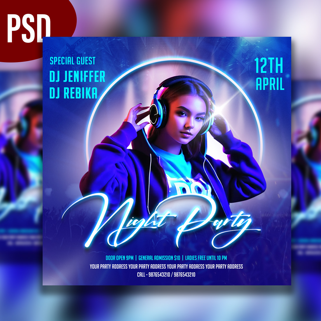 Night Party Flyer / Poster template preview image.