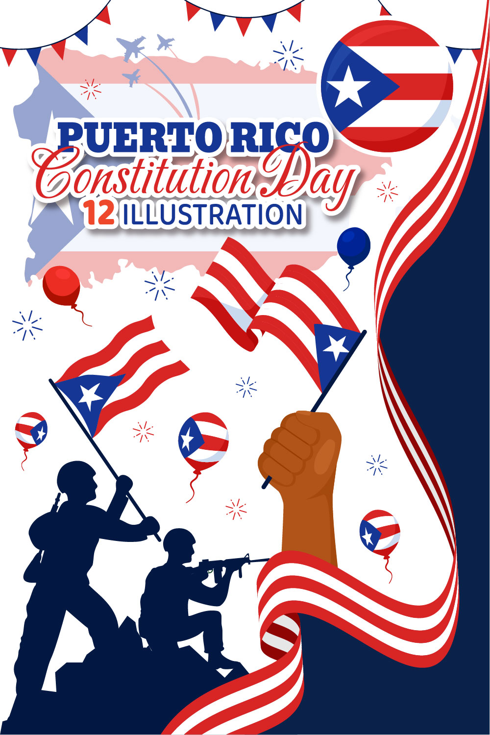 12 Puerto Rico Constitution Day Illustration pinterest preview image.