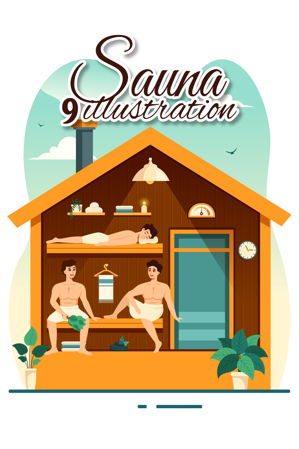 9 Sauna and Steam Room Illustration pinterest preview image.