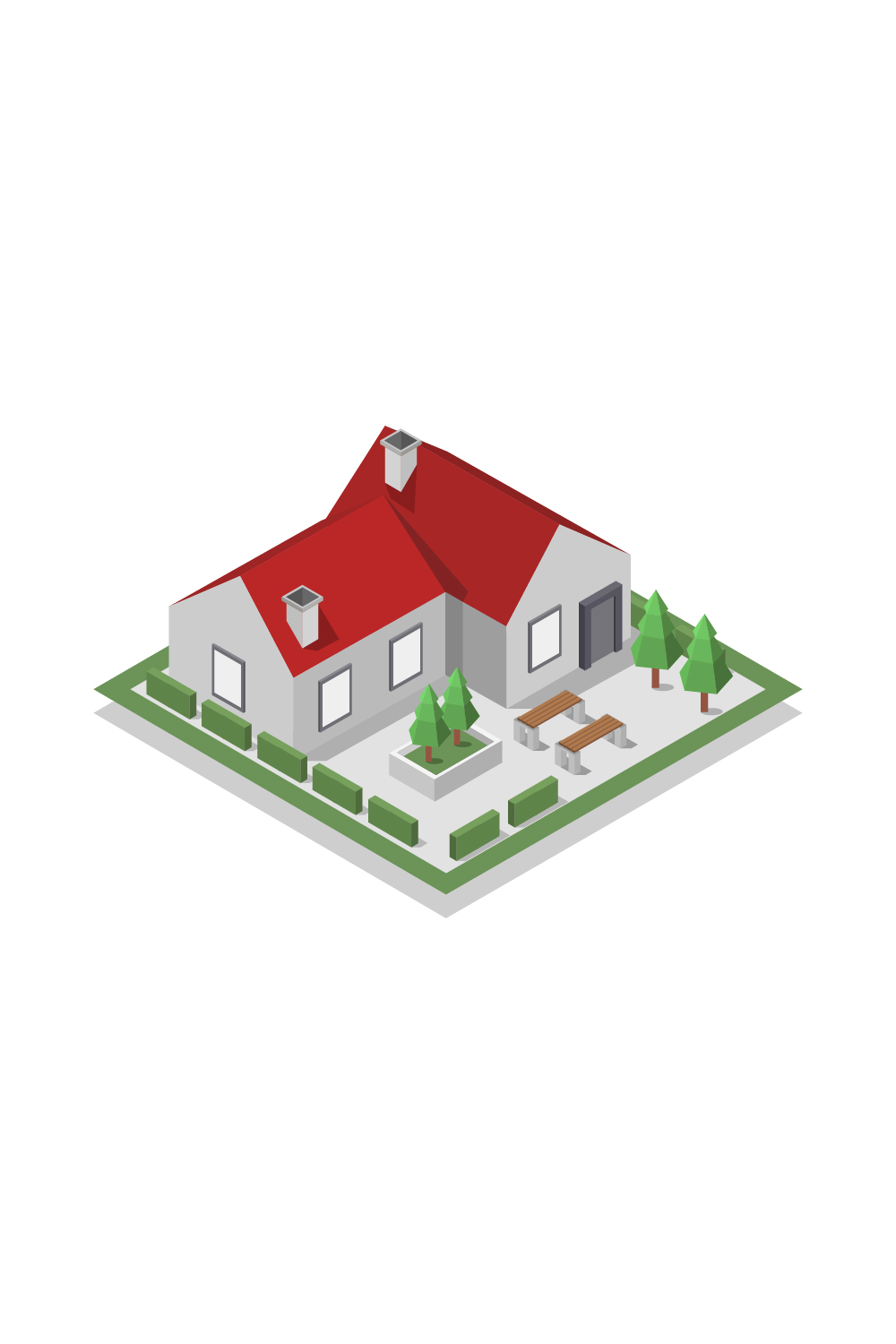 Isometric house illustrated pinterest preview image.