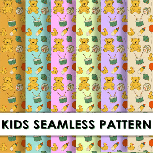Vintage Seamless Pattern Textures With Baby Toys For Gift Wrapping & Kids Room Decor cover image.