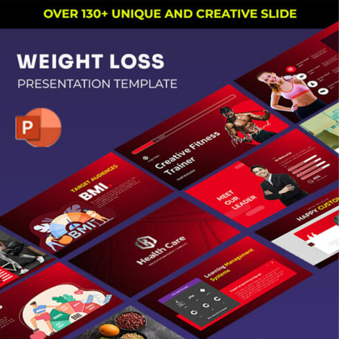 Weight loss and dieting Premium PowerPoint Template cover image.