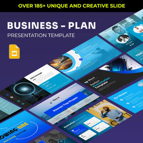 Trending Blue Business Plan Google Slide Template cover image.