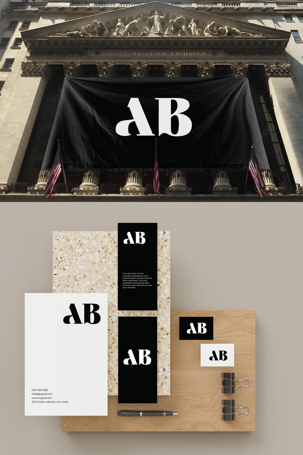 AB Letter Logo Template-Brand Identity pinterest preview image.