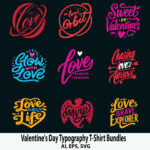 Valentine's Day Typography T-Shirt Bundles cover image.