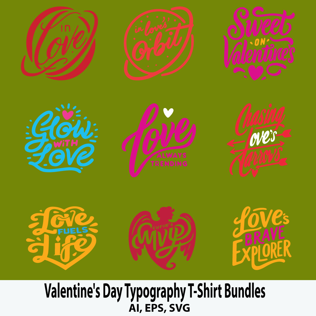 Valentine's Day Typography T-Shirt Bundles preview image.