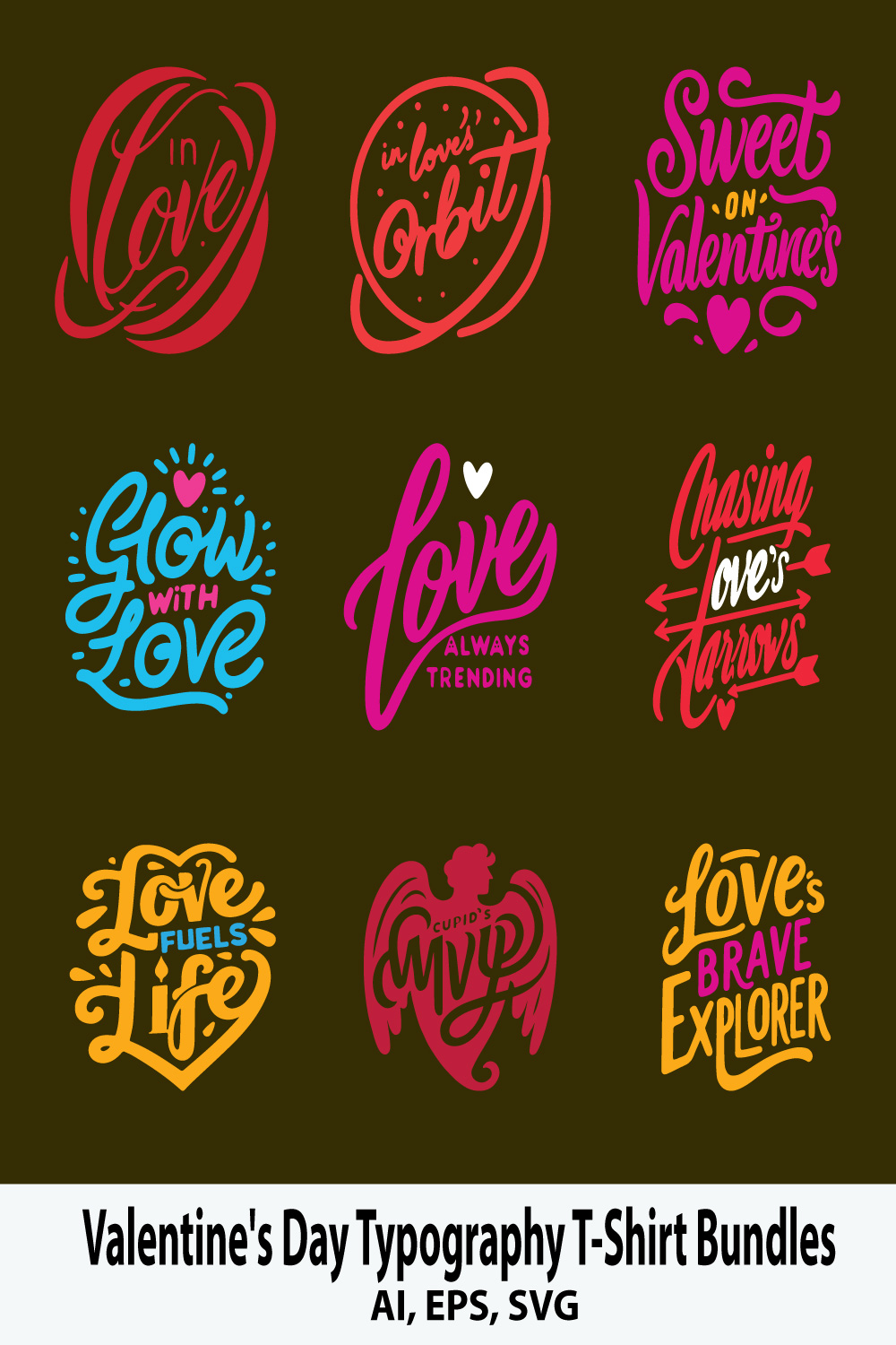 Valentine's Day Typography T-Shirt Bundles pinterest preview image.