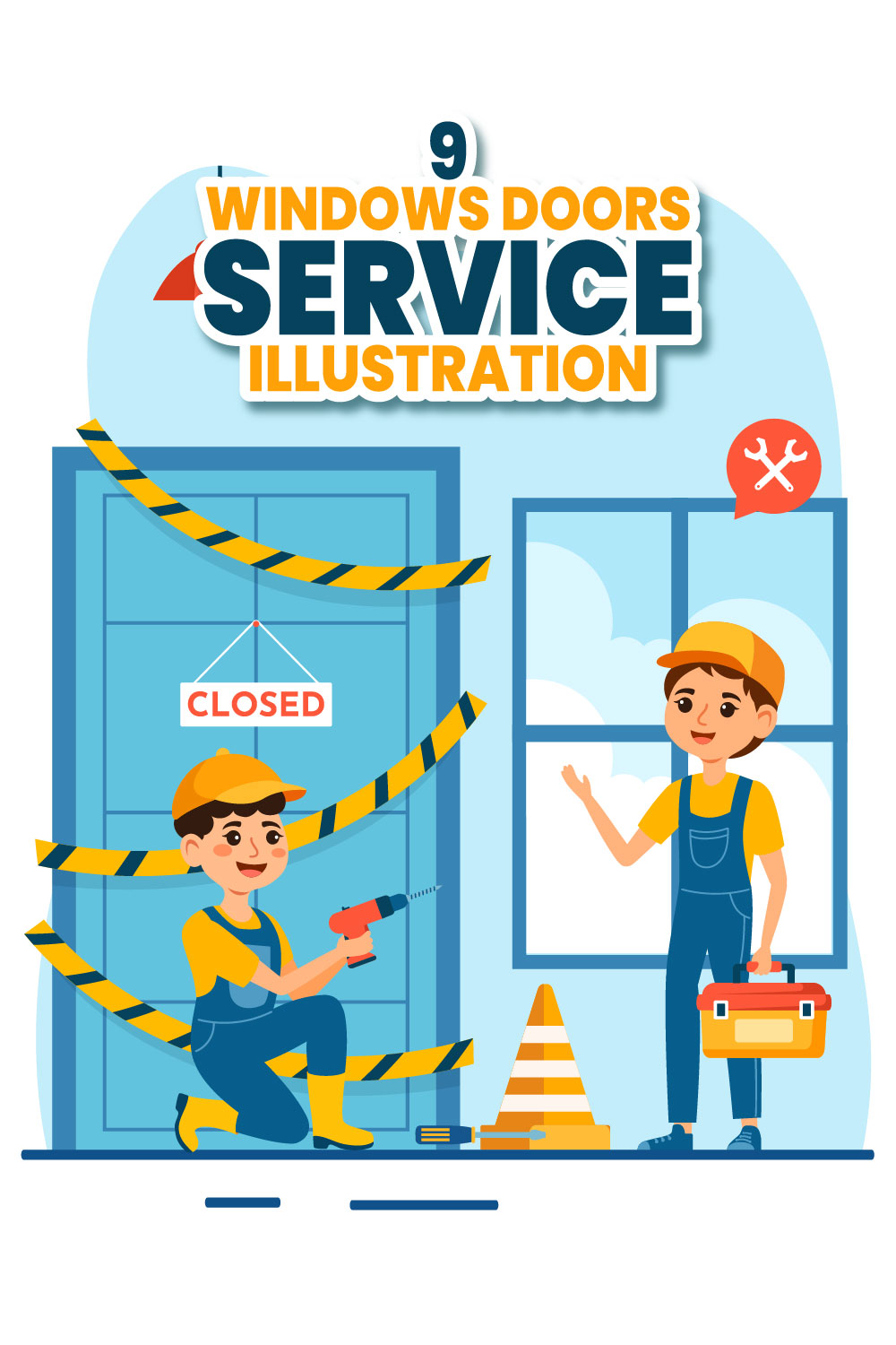 9 Windows and Doors Service Illustration pinterest preview image.