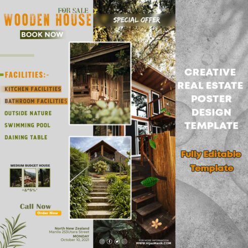 Wooden House Sale In Real estate Fully Editable Template cover image.