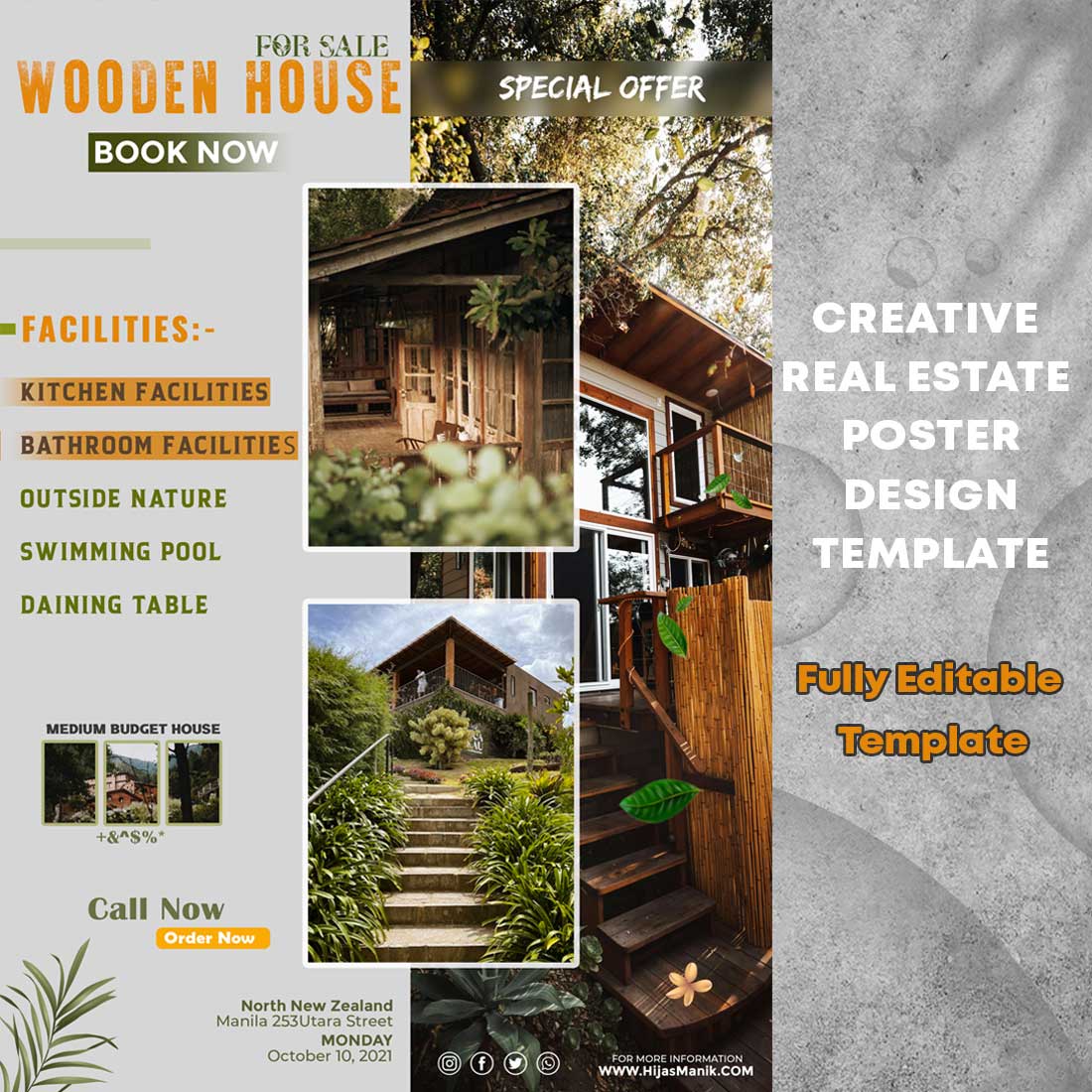 Wooden House Sale In Real estate Fully Editable Template preview image.