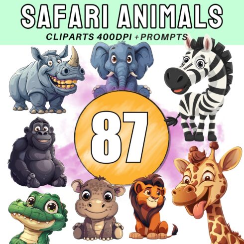 Safari Animal Clipart Bundle Safari Animal Png cover image.