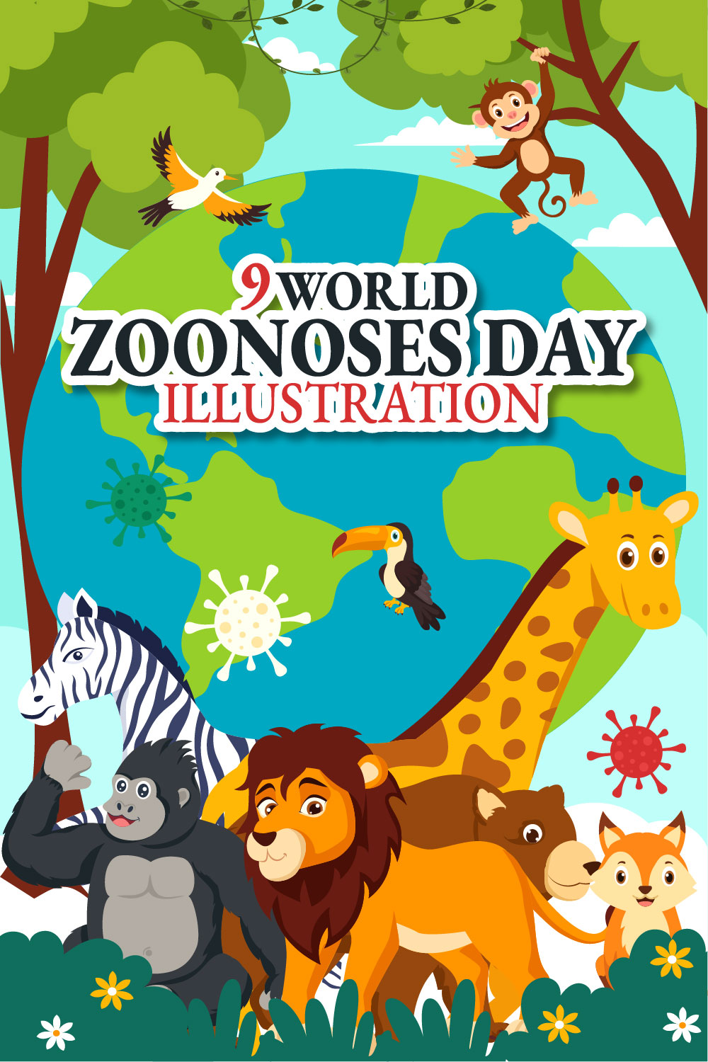 9 World Zoonoses Day Illustration pinterest preview image.