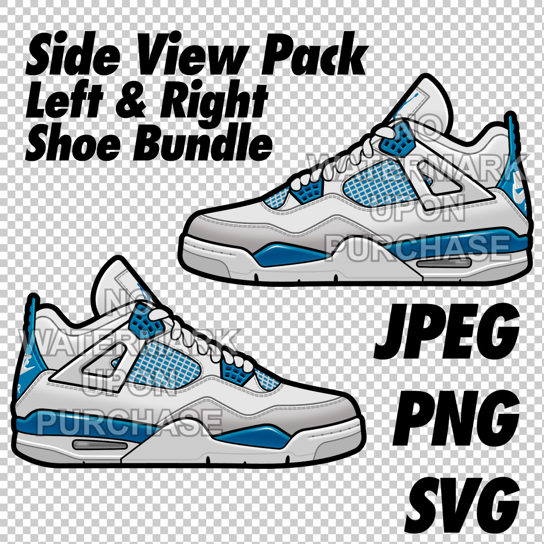 Side View Pack Air Jordan 4 Military Blue JPEG PNG SVG digital sneaker art cover image.