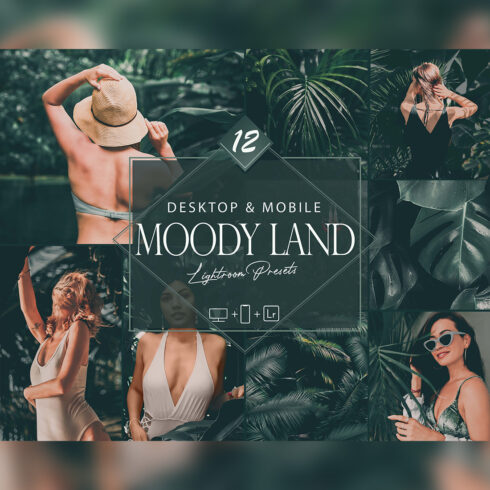 12 Moody Land Lightroom Presets, Natural Mobile Preset, Tropical Model Desktop LR Filter DNG Portrait Lifestyle Theme Blogger Instagram Home cover image.