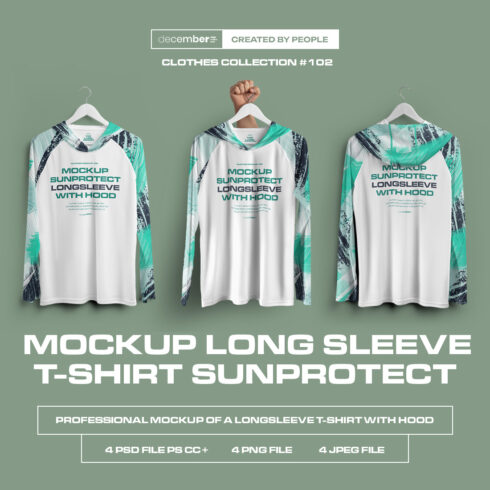 4 Mockups Long Sleeve T-Shirt SunProtect on Hangers cover image.