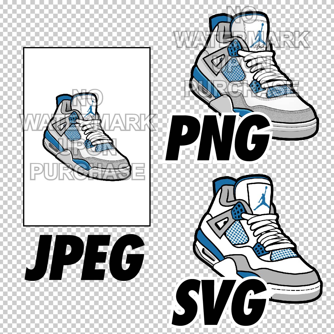 Air Jordan 4 Military Blue JPEG PNG SVG digital sneaker art preview image.