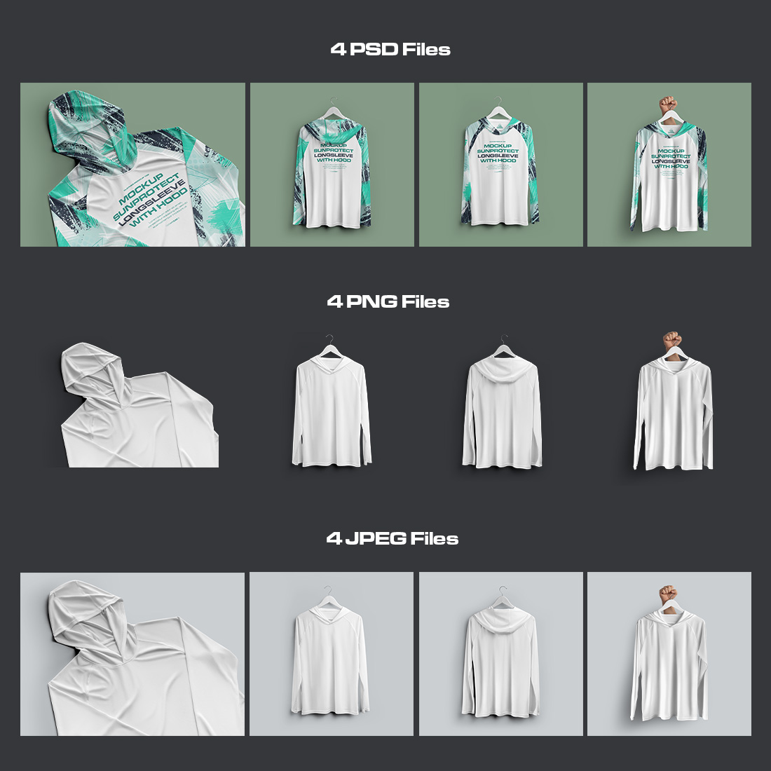 4 Mockups Long Sleeve T-Shirt SunProtect on Hangers preview image.