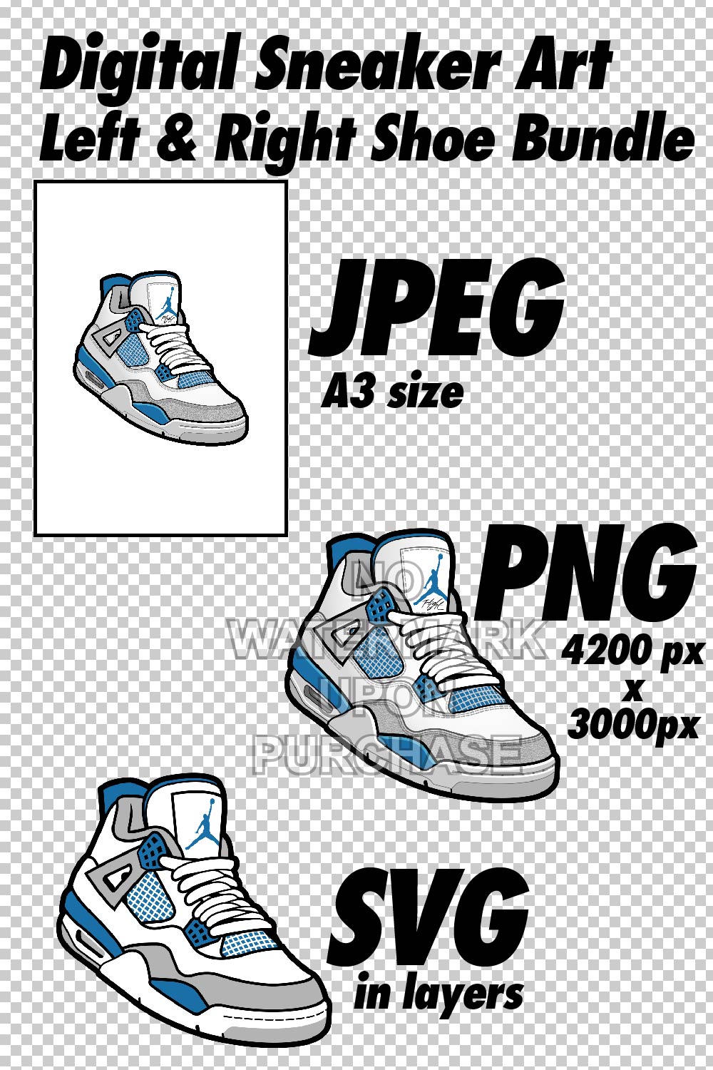 Air Jordan 4 Military Blue JPEG PNG SVG digital sneaker art pinterest preview image.