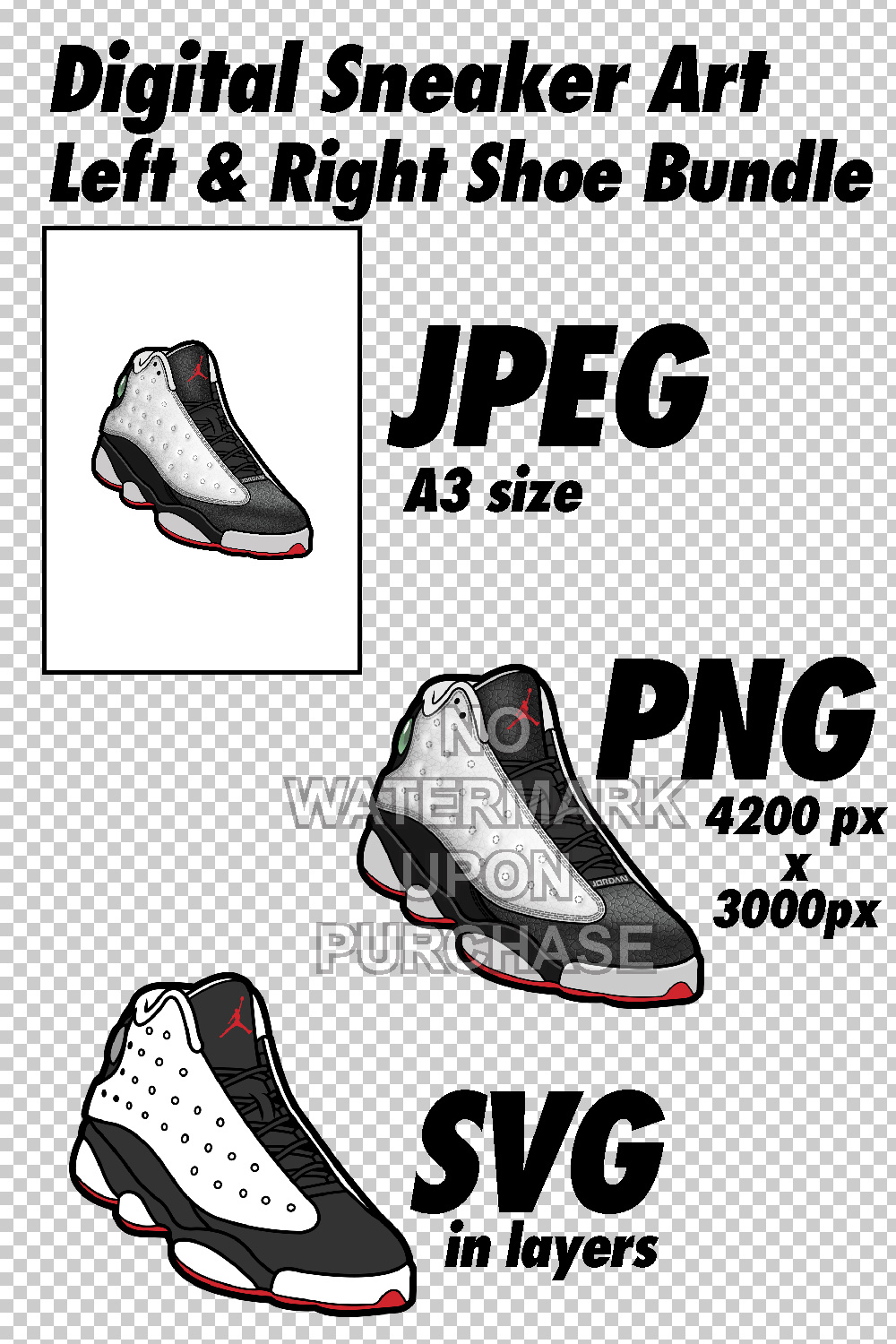 Air Jordan 13 He Got Game JPEG PNG SVG digital sneaker art pinterest preview image.