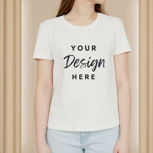White T-Shirt Mockup | White T-Shirt Designs | Real Model Mock | Simple Aesthetic Cozy White Canvas Shirt cover image.