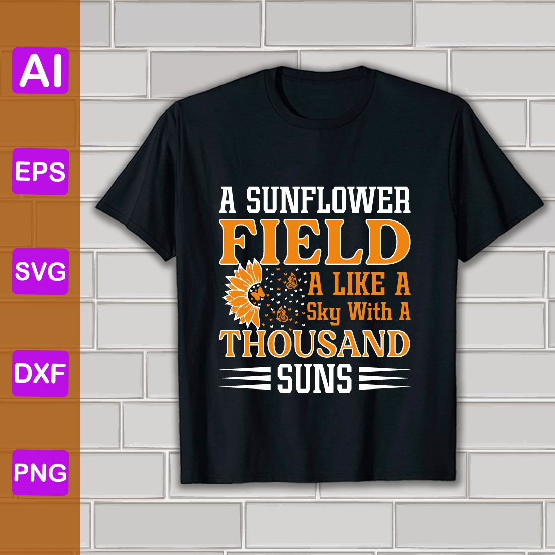 A Sunflower Field Bulk Typography Vector T-shirt Design preview image.